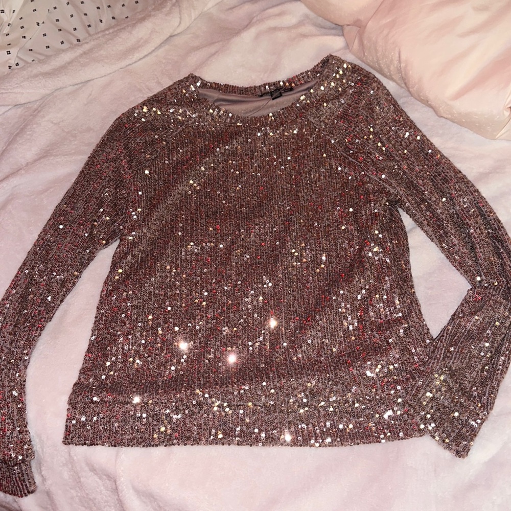 Rose gold long sleeve sequins sweater